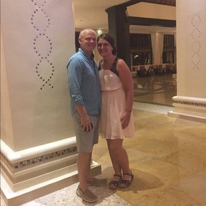 Beautiful blush dress with black lace detail